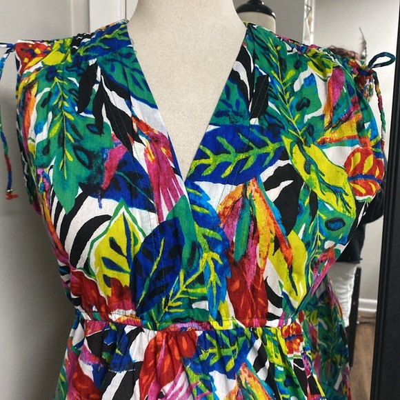 LAUREN RALPH LAUREN TROPICAL SWIM SUIT COVER WITH ADJ. SLEEVES&SIDE SPLITS - Picture 11 of 13